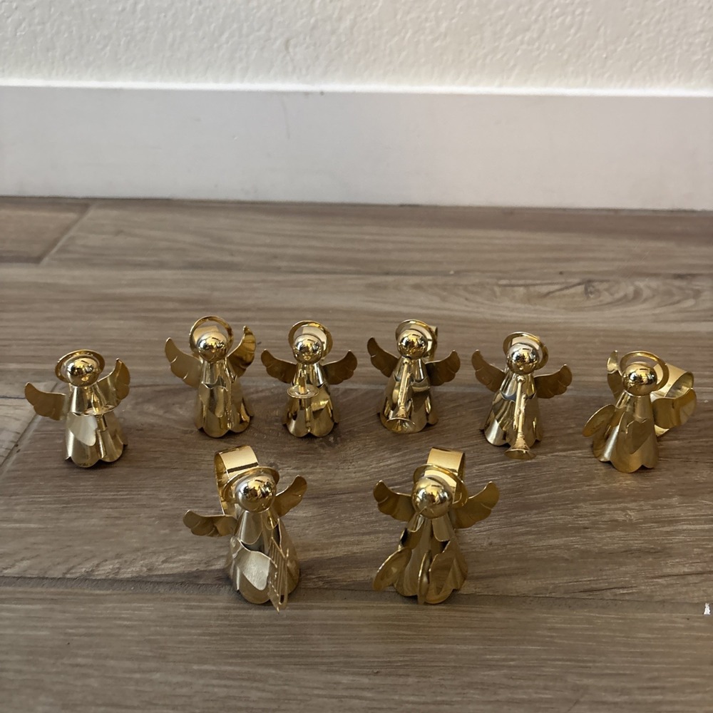 Vintage Gold Tone Angel Musical Instruments Tin/Metal Napkin Rings Lot of 8